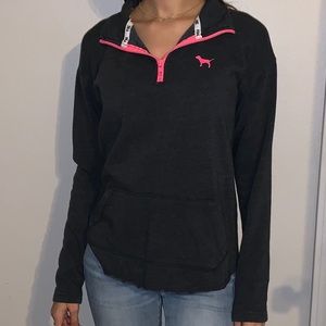 PINK Quarter Zip Fleece in Dark Grey
